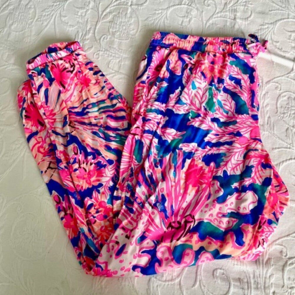 Lilly Pulitzer Bright Pink Blue Jogger Pants Size Large